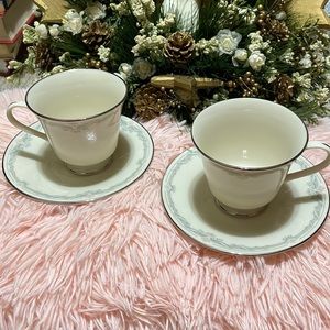Replacements China Lenox Kingston Pattern 2 Cups and 2 Saucer Sets